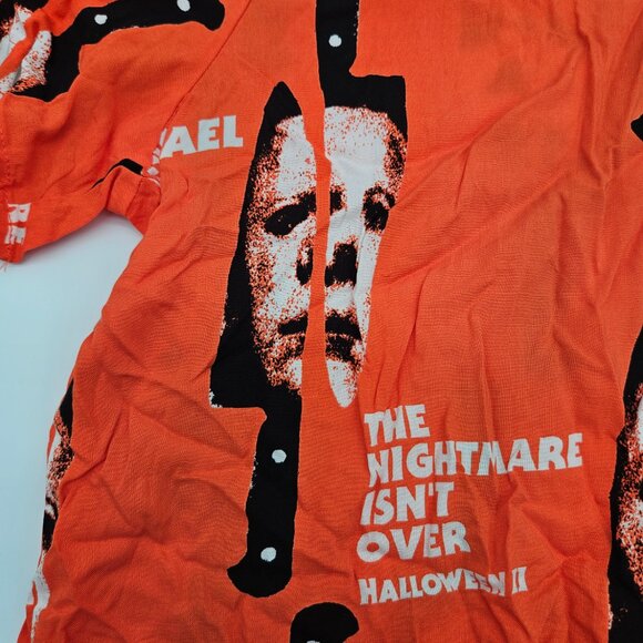 Halloween II " It's Time Michael " Movie Men's Button Shirt Orange/Black 3XL NWT - Picture 3 of 6